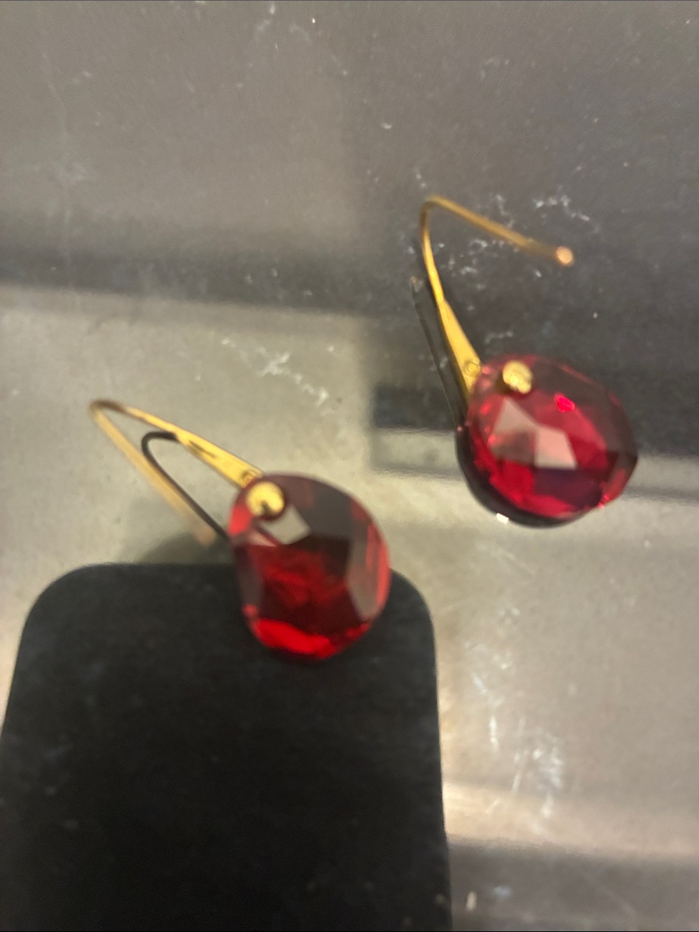 Swarovski Gold-Tone Earrings with Deep Red Crystal Drops